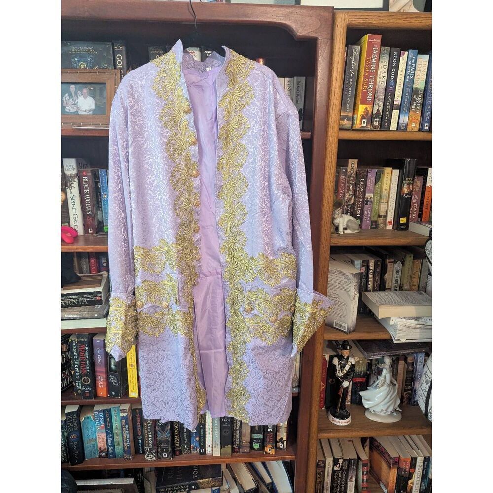 Vintage Men's Size 2XL XXL Purple Gold Trim Baroque Cosplay Costume Coat Jacket